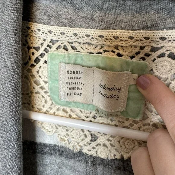 Anthropologie Saturday Sunday Cardigan Medium Gray Grey Fringe Striped - Picture 5 of 7